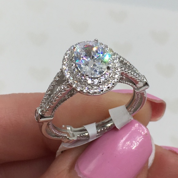 18k white gold oval wedding engagement ring 2 ct - Picture 6 of 8